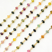 Multi Tourmaline Gold Plated 925 Sterling Silver Wire Chain.